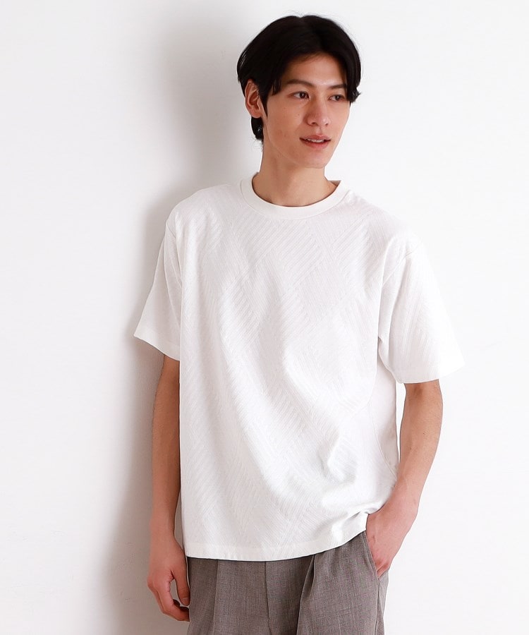 ザ ショップ ティーケー（メンズ）(THE SHOP TK(Men))のリンクスジャカード半袖Ｔシャツ オフホワイト(003)