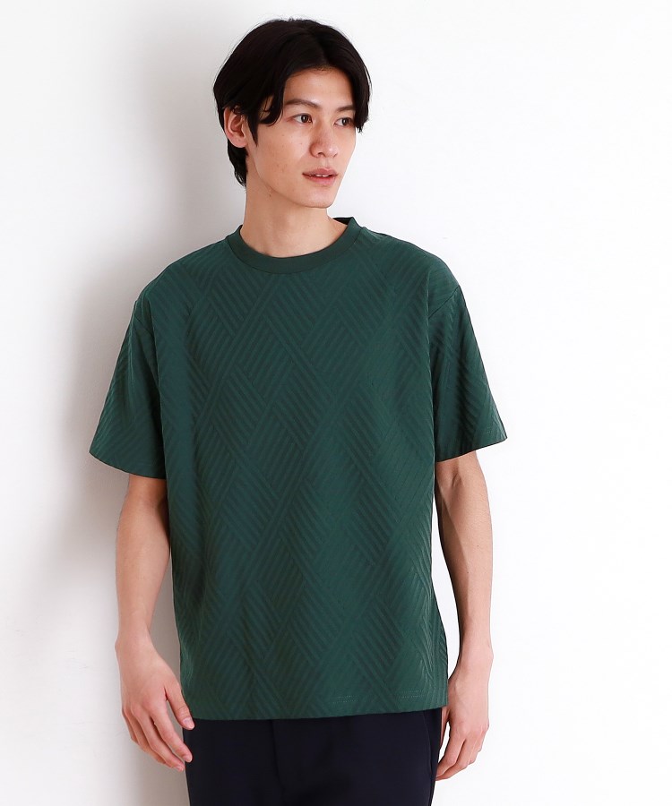 ザ ショップ ティーケー（メンズ）(THE SHOP TK(Men))のリンクスジャカード半袖Ｔシャツ ブルーグリーン(097)
