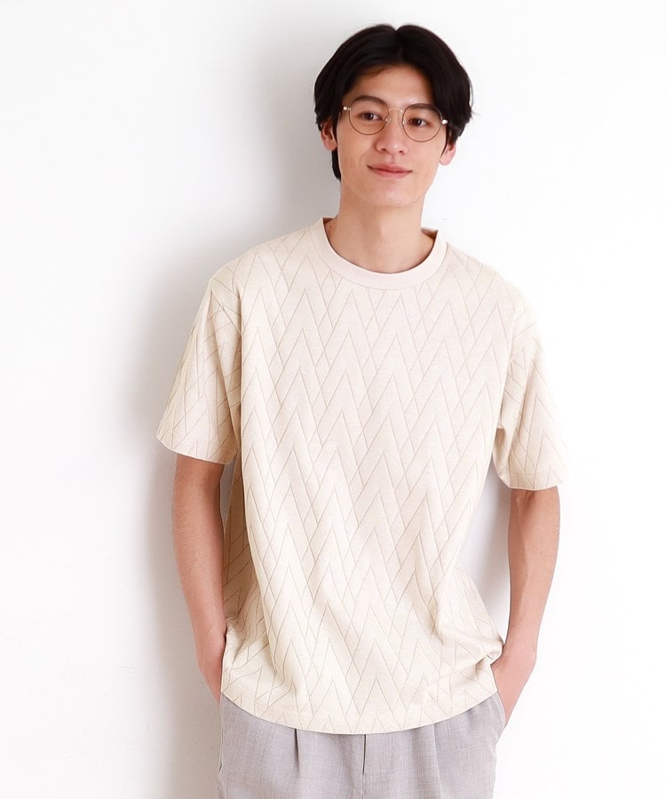 ザ ショップ ティーケー（メンズ）(THE SHOP TK(Men))のジオメトリックリンクス半袖Ｔシャツ ライトベージュ(051)