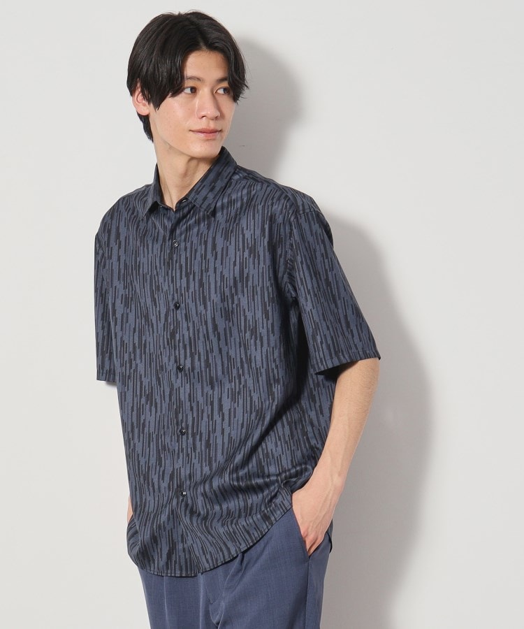 ザ ショップ ティーケー（メンズ）(THE SHOP TK(Men))のドライポリプリント半袖シャツ　洗える/吸水速乾 ブルー(493)
