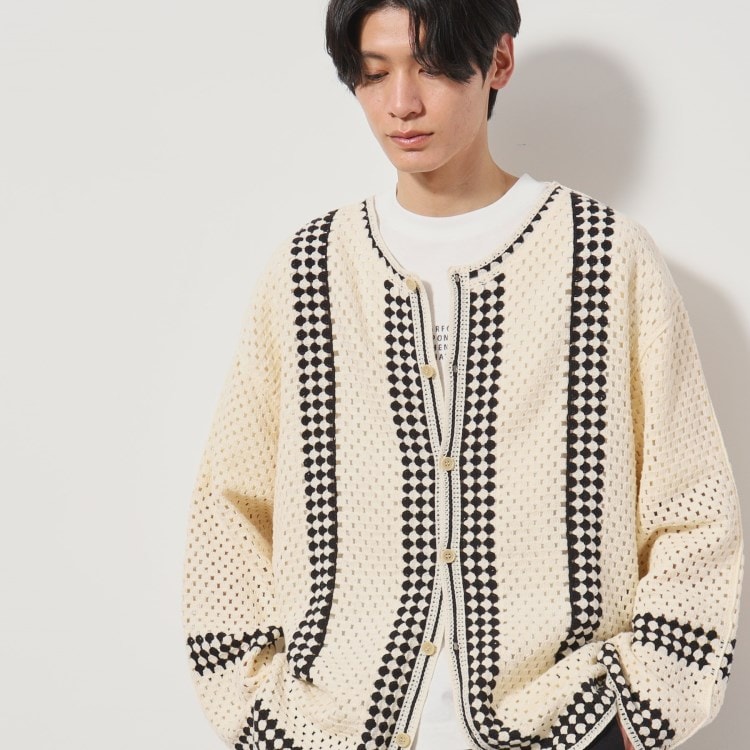 ザ ショップ ティーケー（メンズ）(THE SHOP TK(Men))のクロシェ編み風ニットカーディガン カーディガン/ボレロ