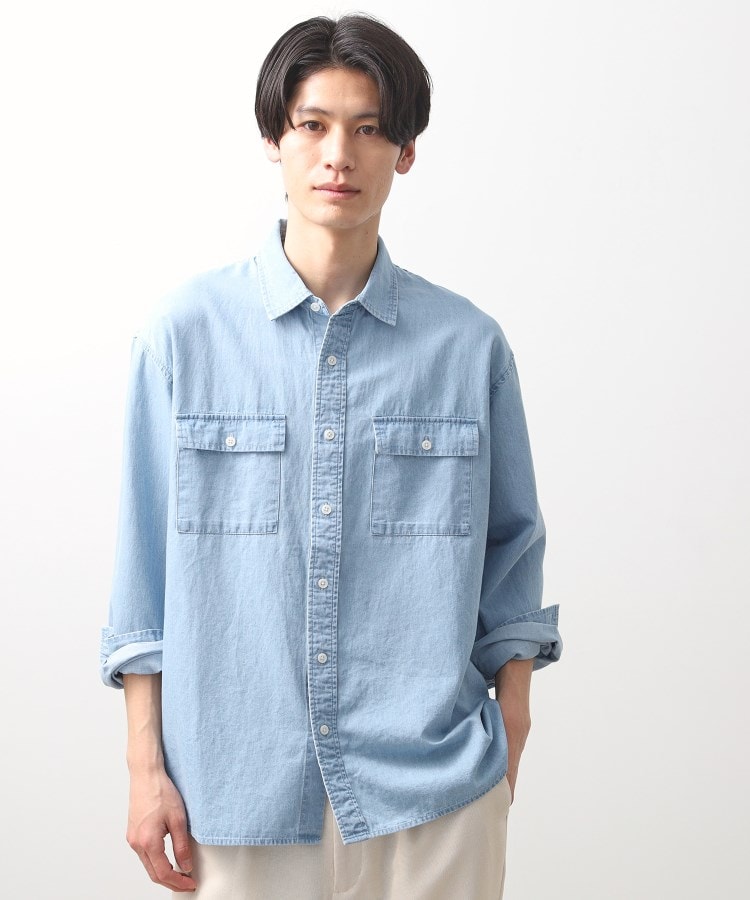 ザ ショップ ティーケー（メンズ）(THE SHOP TK(Men))のリネンブレンドデニムシャツ サックスブルー(090)