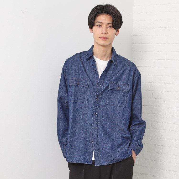 ザ ショップ ティーケー（メンズ）(THE SHOP TK(Men))のリネンブレンドデニムシャツ カジュアルシャツ
