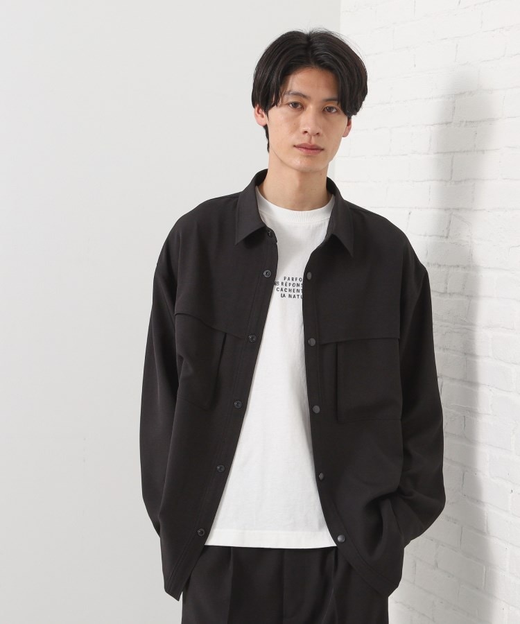 ザ ショップ ティーケー（メンズ）(THE SHOP TK(Men))のダブルポケットシャツ【セットアップ可/洗濯機OK】 ブラック(019)