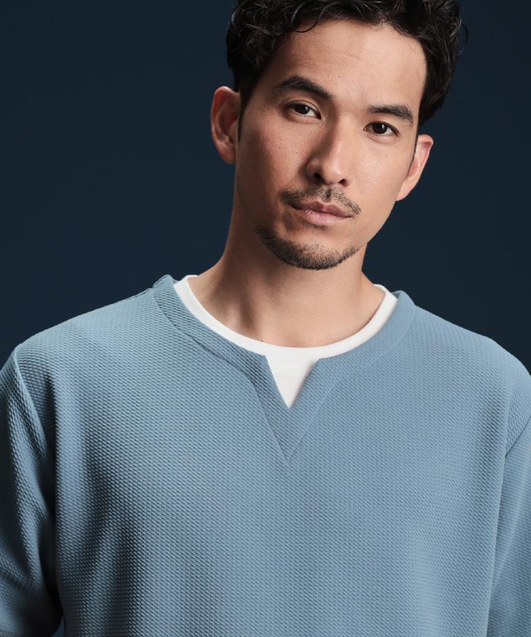 ザ ショップ ティーケー（メンズ）(THE SHOP TK(Men))のミニフクレキーネック半袖Tシャツ