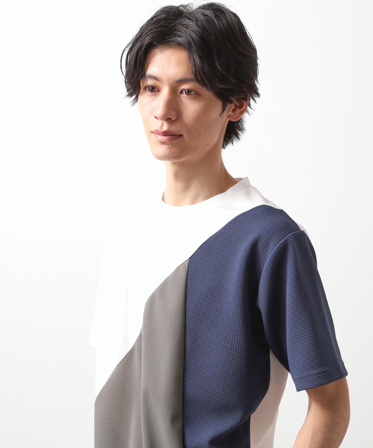 ザ ショップ ティーケー（メンズ）(THE SHOP TK(Men))のアムンゼン異素材切替半袖Tシャツ オフホワイト(503)