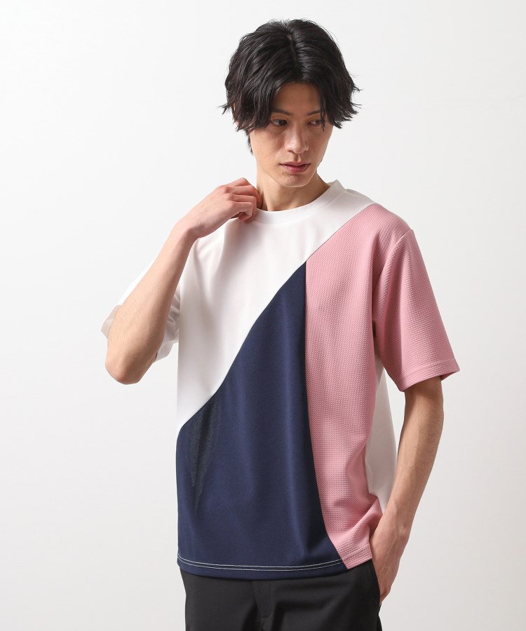 ザ ショップ ティーケー（メンズ）(THE SHOP TK(Men))のアムンゼン異素材切替半袖Tシャツ オフホワイト(603)