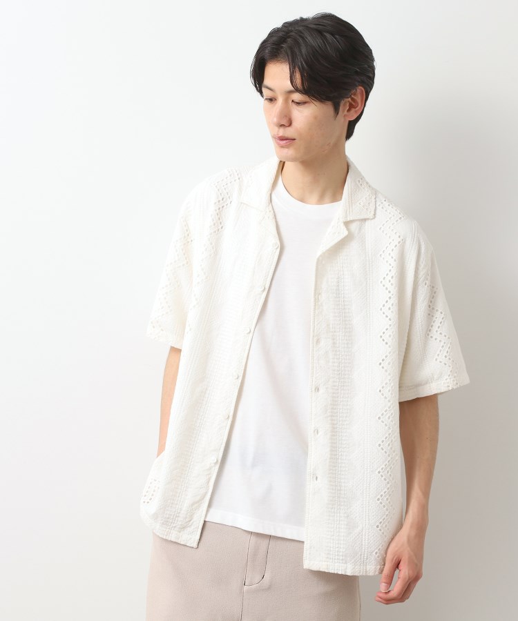 ザ ショップ ティーケー（メンズ）(THE SHOP TK(Men))のインド刺繍半袖シャツ　【親子リンク/洗濯機OK】 オフホワイト(003)