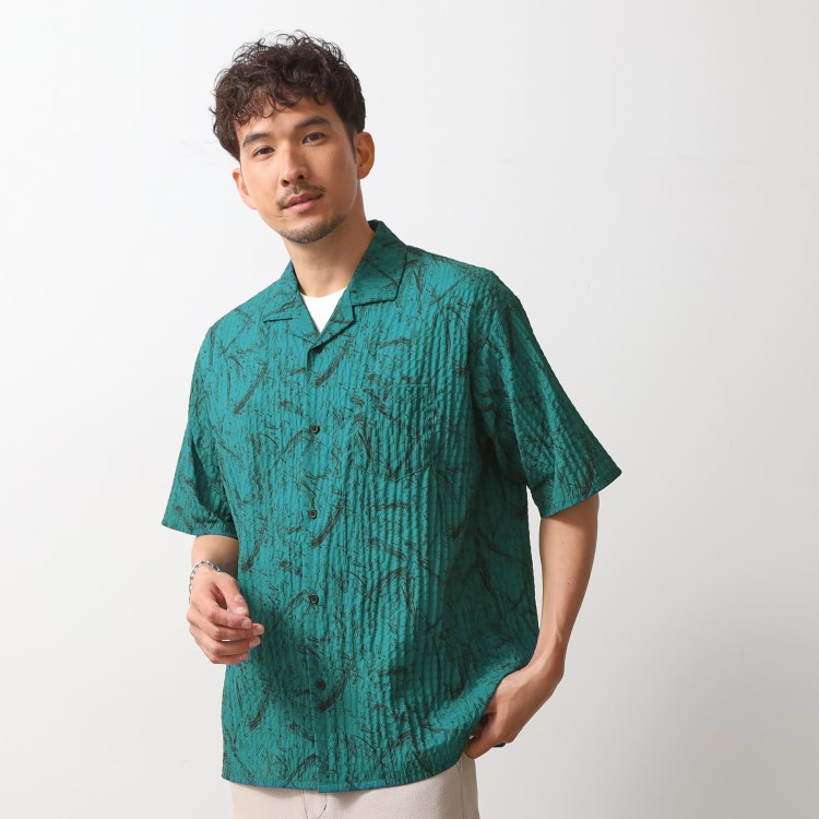 ザ ショップ ティーケー（メンズ）(THE SHOP TK(Men))の総柄サッカー半袖シャツ マシンウォッシャブル カジュアルシャツ