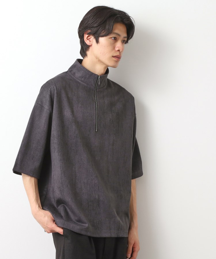 ザ ショップ ティーケー（メンズ）(THE SHOP TK(Men))のスウェードプリントハーフジッププルオーバー　【オーバーサイズ/洗濯機OK】 チャコールグレー(013)