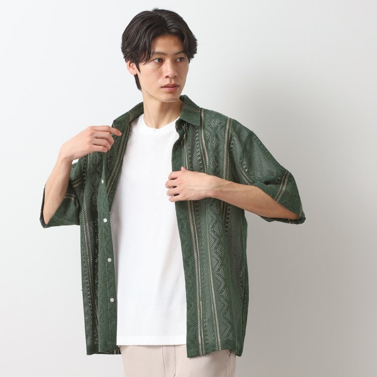 ザ ショップ ティーケー（メンズ）(THE SHOP TK(Men))のクラフトレースアンサンブルシャツ【半袖Tシャツセットアイテム/オーバーサイズ/洗濯機OK】 カジュアルシャツ