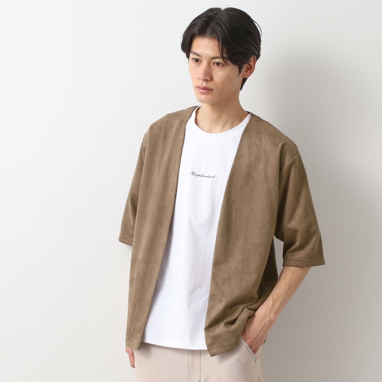 ザ ショップ ティーケー（メンズ）(THE SHOP TK(Men))のフェイクスウェードアンサンブルカーディガン【五分袖カーディガン＋半袖Tシャツセットアイテム】 カーディガン/ボレロ