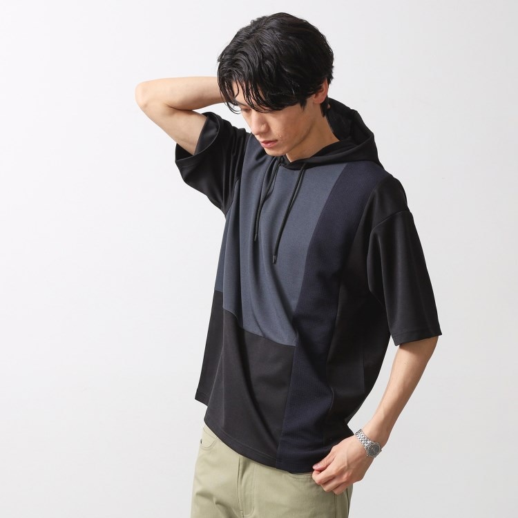 ザ ショップ ティーケー（メンズ）(THE SHOP TK(Men))のブロッキング半袖パーカ　洗濯機OK パーカー