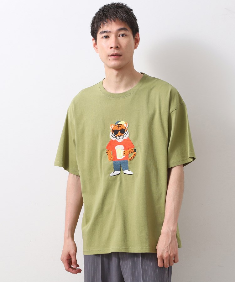 ザ ショップ ティーケー（メンズ）(THE SHOP TK(Men))のアニマル刺繍半袖Tシャツ　【洗濯機OK/ユニセックス】 カーキ(029)