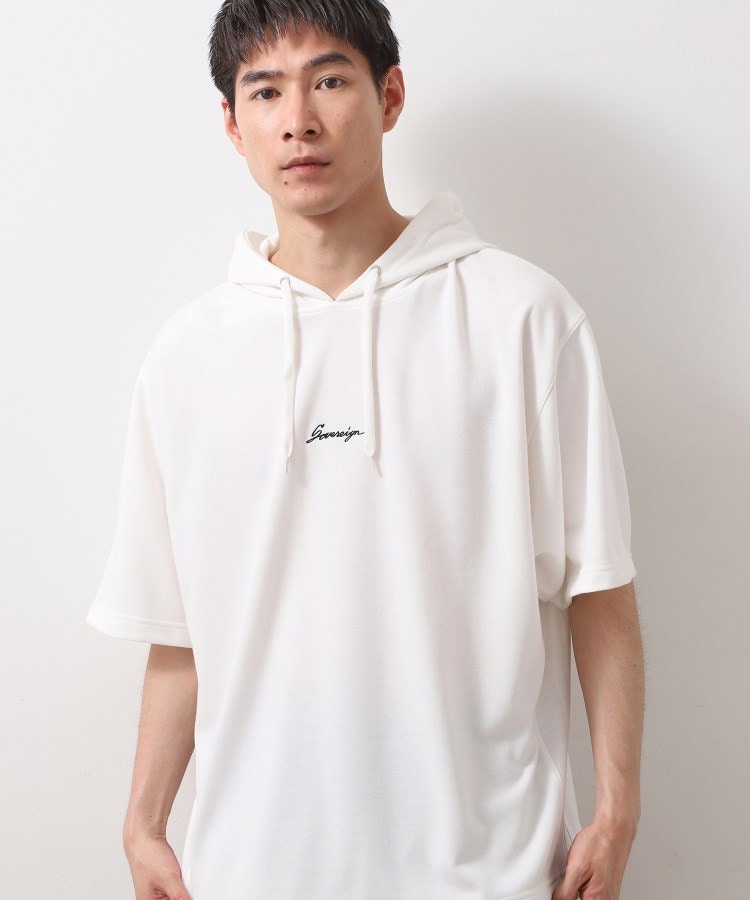 ザ ショップ ティーケー（メンズ）(THE SHOP TK(Men))のポンチ半袖パーカー　【洗濯機OK】 ホワイト(001)