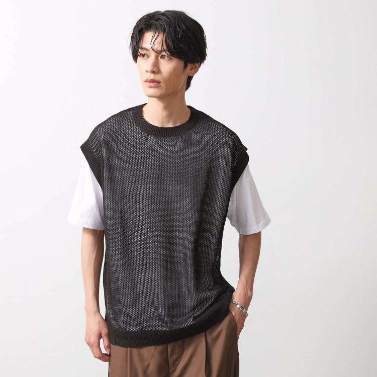 ザ ショップ ティーケー（メンズ）(THE SHOP TK(Men))のメッシュニットアンサンブルベスト　【半袖Tシャツセットアイテム/洗濯機OK】 カットソー