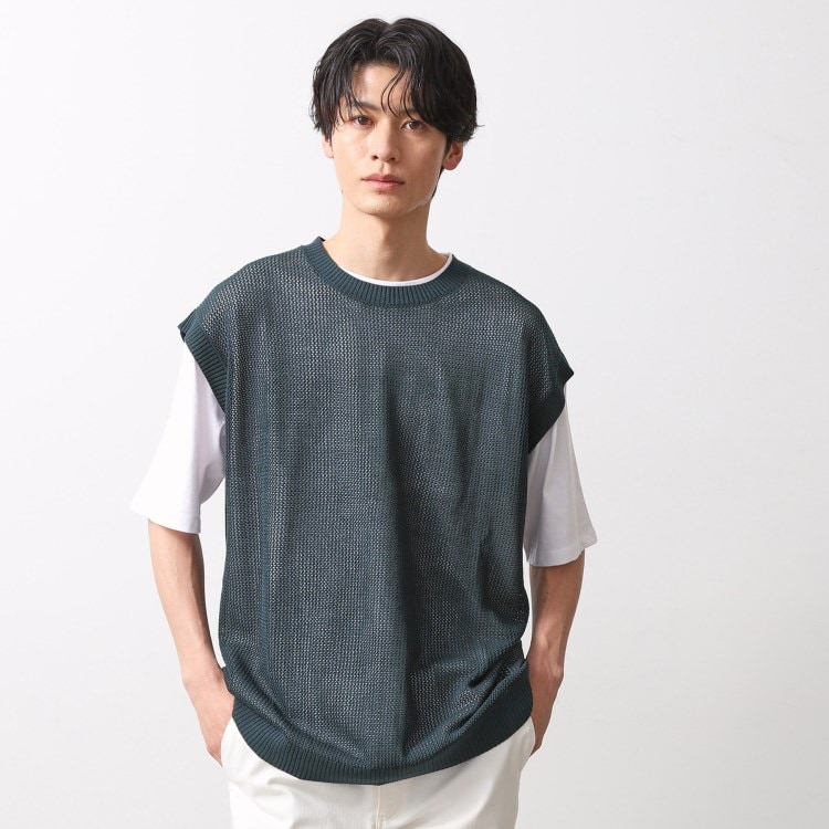 ザ ショップ ティーケー（メンズ）(THE SHOP TK(Men))のメッシュニットアンサンブルベスト　【半袖Tシャツセットアイテム/洗濯機OK】 カットソー
