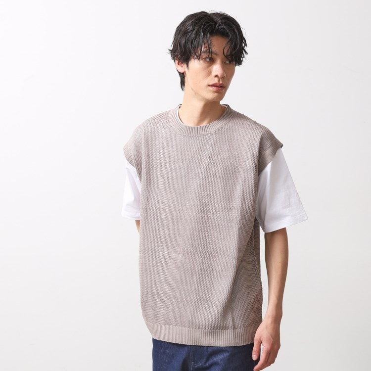ザ ショップ ティーケー（メンズ）(THE SHOP TK(Men))のメッシュニットアンサンブルベスト　【半袖Tシャツセットアイテム/洗濯機OK】 カットソー