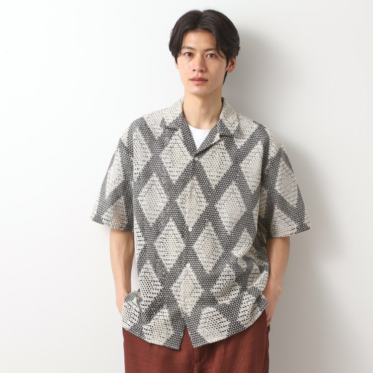 ザ ショップ ティーケー（メンズ）(THE SHOP TK(Men))のダイヤ柄プリント半袖シャツ【洗濯機OK/オーバーサイズ】 カジュアルシャツ