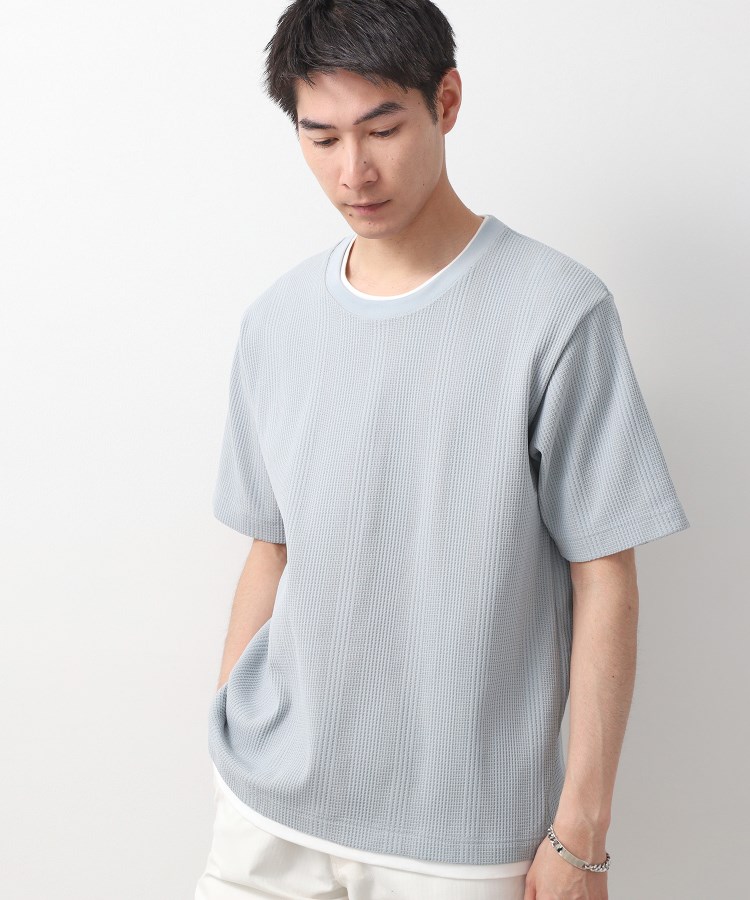 ザ ショップ ティーケー（メンズ）(THE SHOP TK(Men))のランダムワッフル半袖Tシャツ 【洗濯機ＯＫ】 ライトグレー(011)