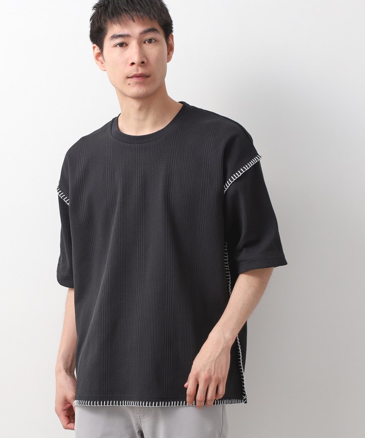 ザ ショップ ティーケー（メンズ）(THE SHOP TK(Men))のステッチ刺繍半袖Tシャツ ビックシルエット ブラック(019)