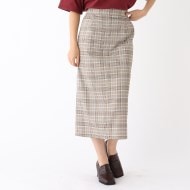 【アナイ】エアリーチェックタイトスカート 38 ペプラム　ライトグレー