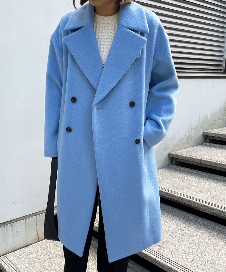 ロングコート　水色　ブルー　大きめ　冬　カシミヤ