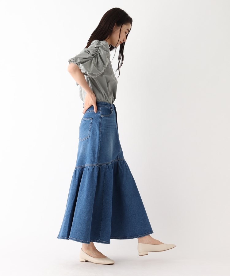ストレッチデニム 切り替えフレアスカート/オーガニックコットン混
