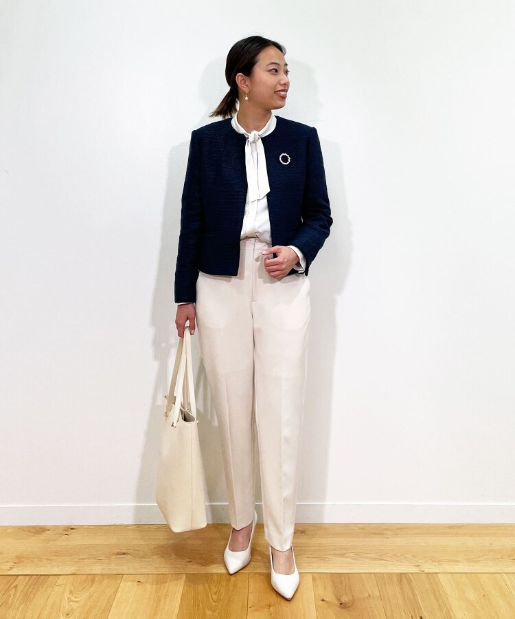 DELEGANT サテンタイブラウス【OPAQUE.CLIP NAVY】(シャツ・ブラウス
