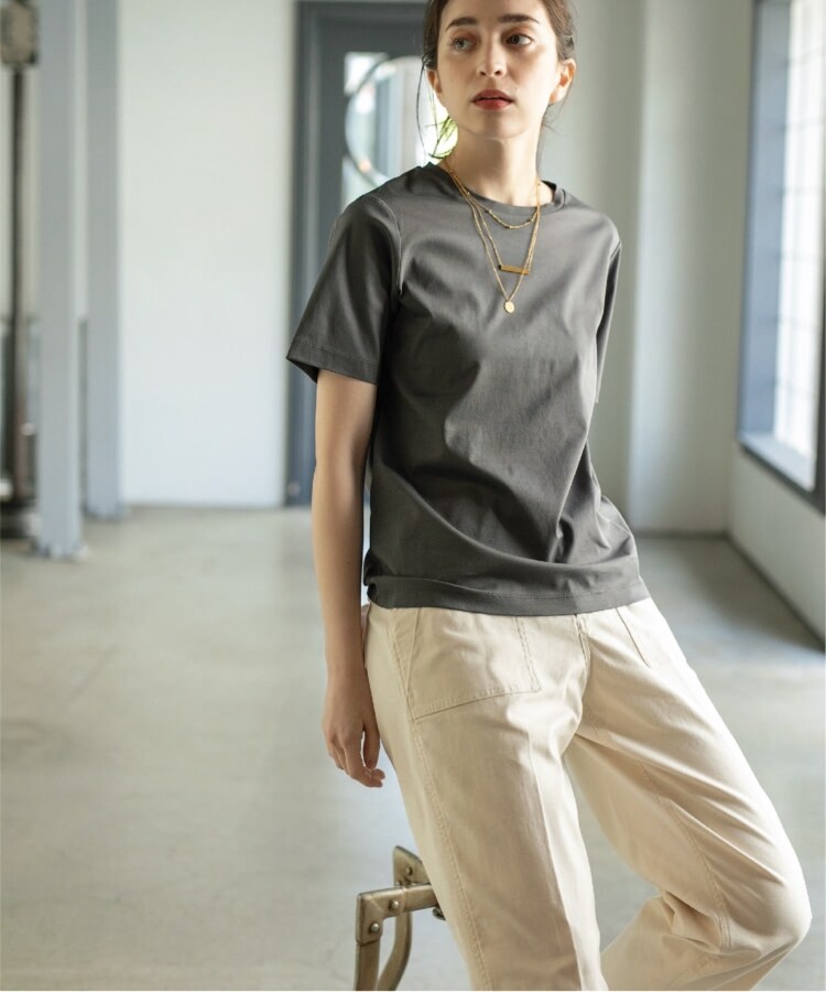 シルク調コットン ベーシックTシャツ【UV/接触冷感/イージーケア/洗濯