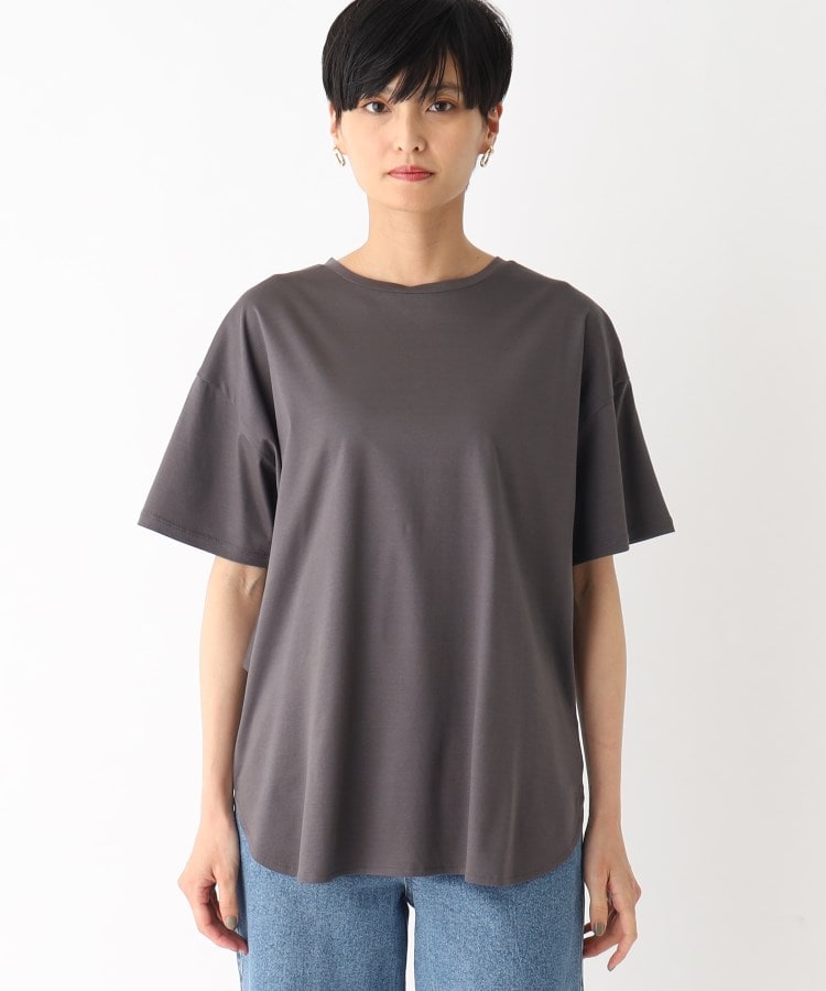 シルク調コットン バックフリルデザインTシャツ【UV/接触冷感/イージー