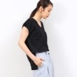 オペークドットクリップ(OPAQUE.CLIP)のクールタッチVネックフレンチスリーブニット【UVケア/接触冷感/洗濯機洗い可】 ブラック(019)