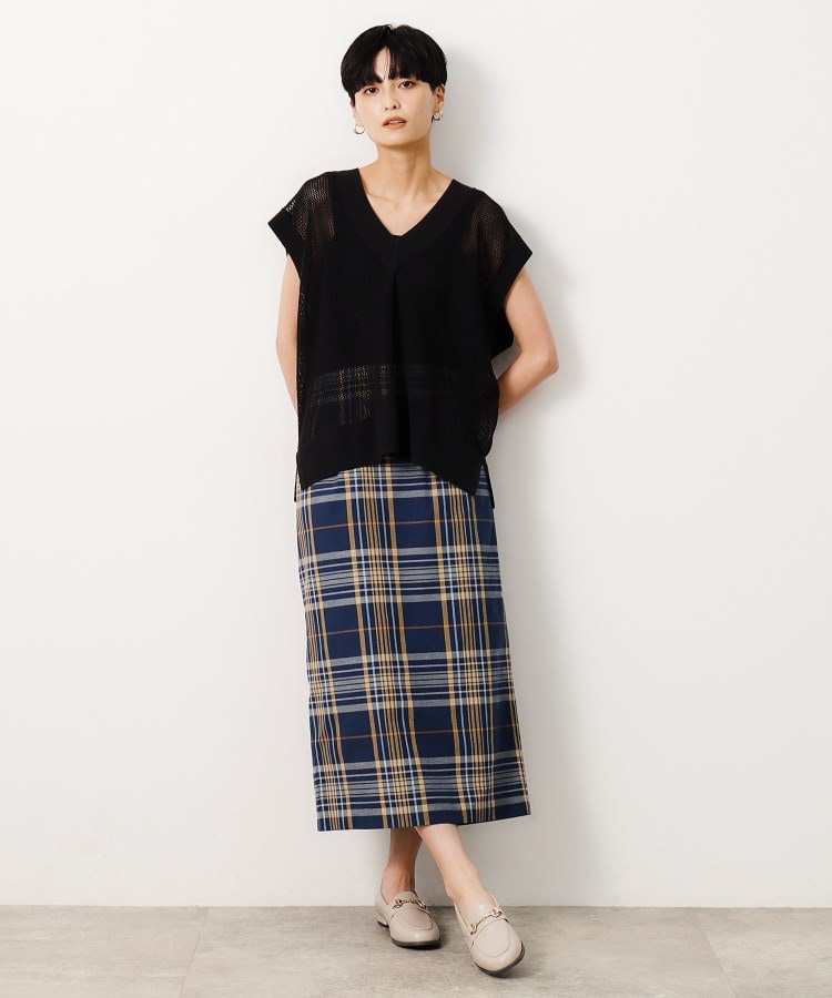 ツインセット】メッシュニット×ノースリーブワンピース【洗濯機 ツインセット】メッシュニット×ノースリーブワンピース【洗濯機