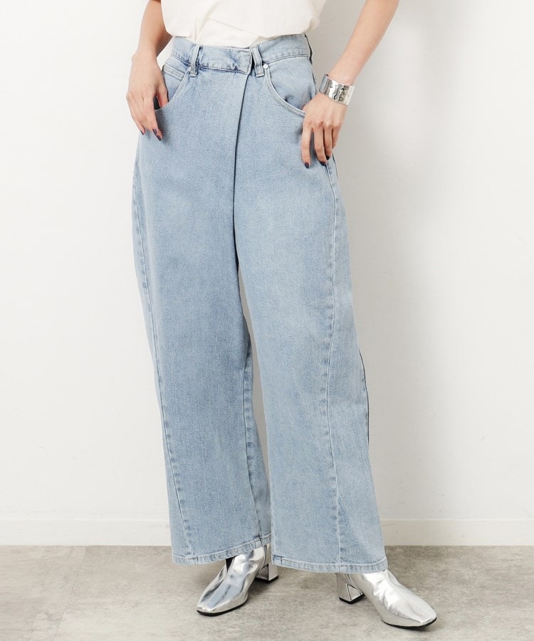 ストレッチラップデザインワイドデニム/オーガニックコットン混 ストレッチラップデザインワイドデニム/オーガニックコットン混