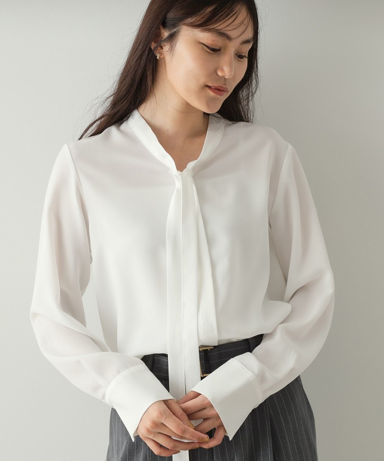 美人百花掲載》ボウタイジョーゼットブラウス【洗濯機洗い可 美人百花掲載》ボウタイジョーゼットブラウス【洗濯機洗い可