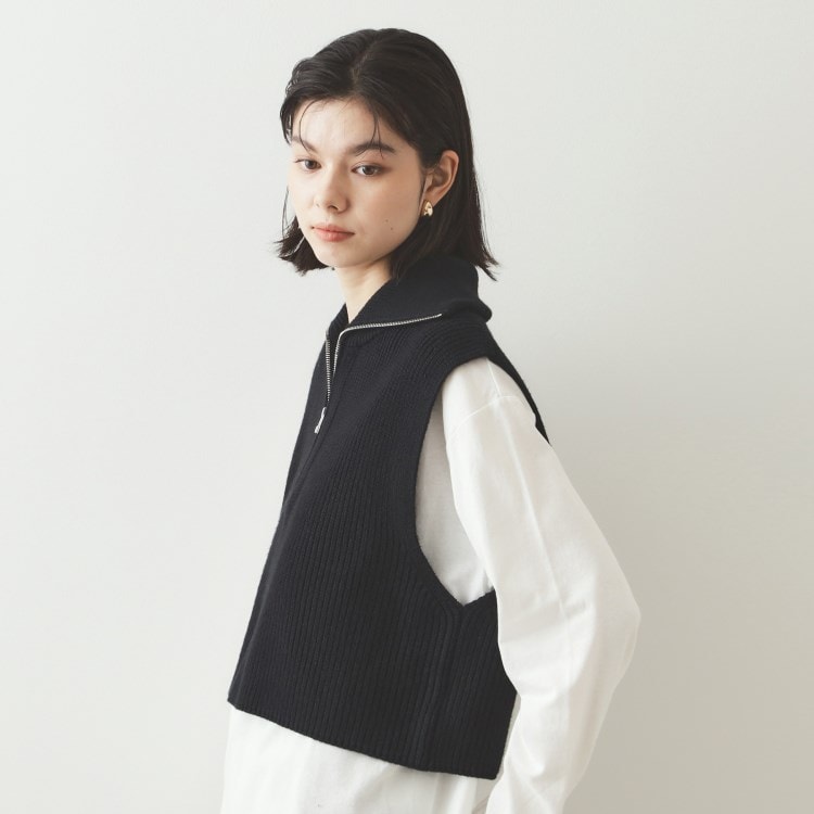 CLASSY掲載》ハーフZIPニットベスト【洗濯機洗い可】(ニット CLASSY掲載》ハーフZIPニットベスト【洗濯機洗い可】(ニット