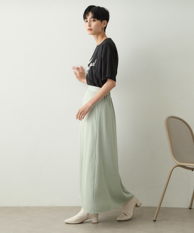 サテンナローフレアスカート【洗濯機洗い可】(マキシ・ロング サテンナローフレアスカート【洗濯機洗い可】(マキシ・ロング