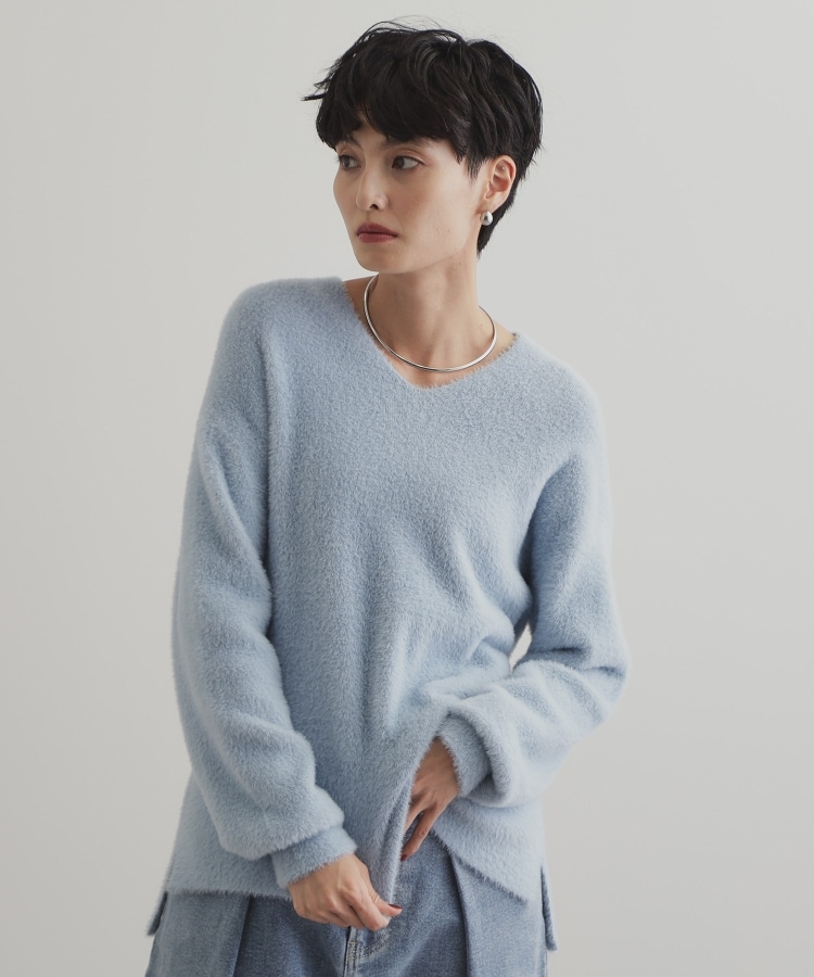 5color/S-LLsize》フェザーヤーンVネックニット【洗濯機洗い可 5color/S-LLsize》フェザーヤーンVネックニット【洗濯機洗い可