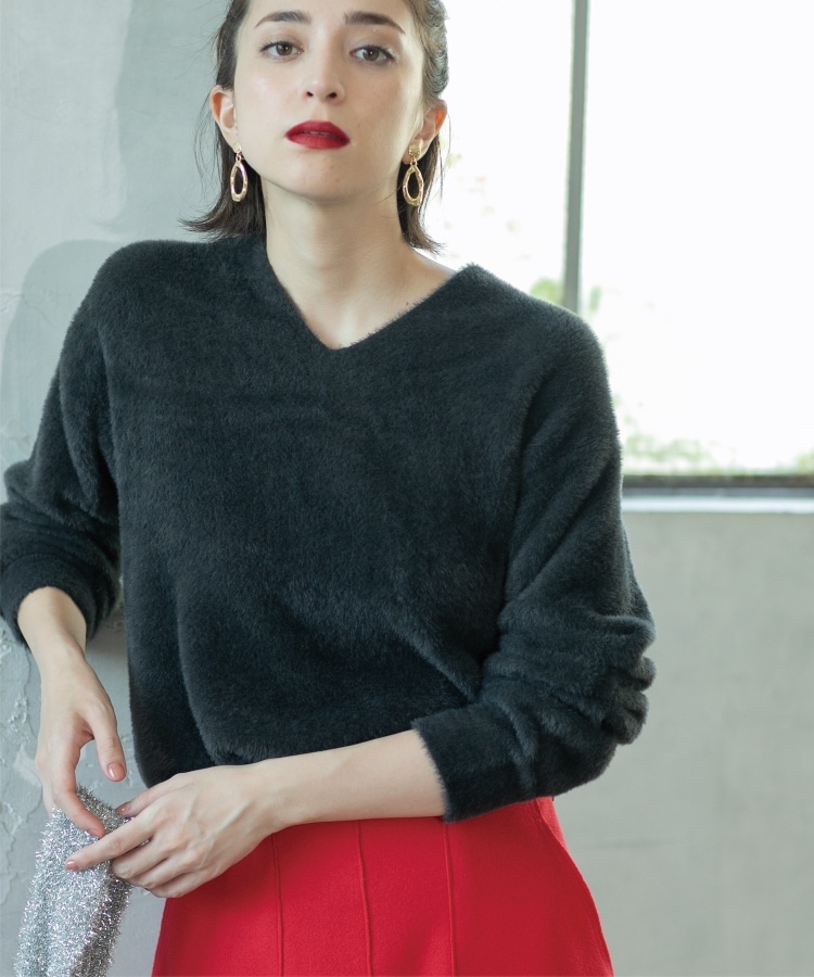 5color/S-LLsize》フェザーヤーンVネックニット【洗濯機洗い可 5color/S-LLsize》フェザーヤーンVネックニット【洗濯機洗い可