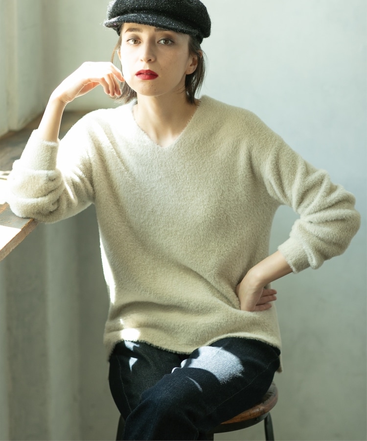 5color/S-LLsize》フェザーヤーンVネックニット【洗濯機洗い可 5color/S-LLsize》フェザーヤーンVネックニット【洗濯機洗い可
