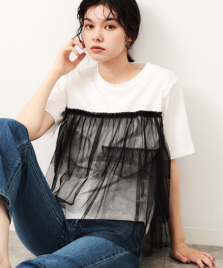 オペークドットクリップ(OPAQUE.CLIP)のチュールドッキングTシャツ【洗濯機洗い可】 ホワイト(501)