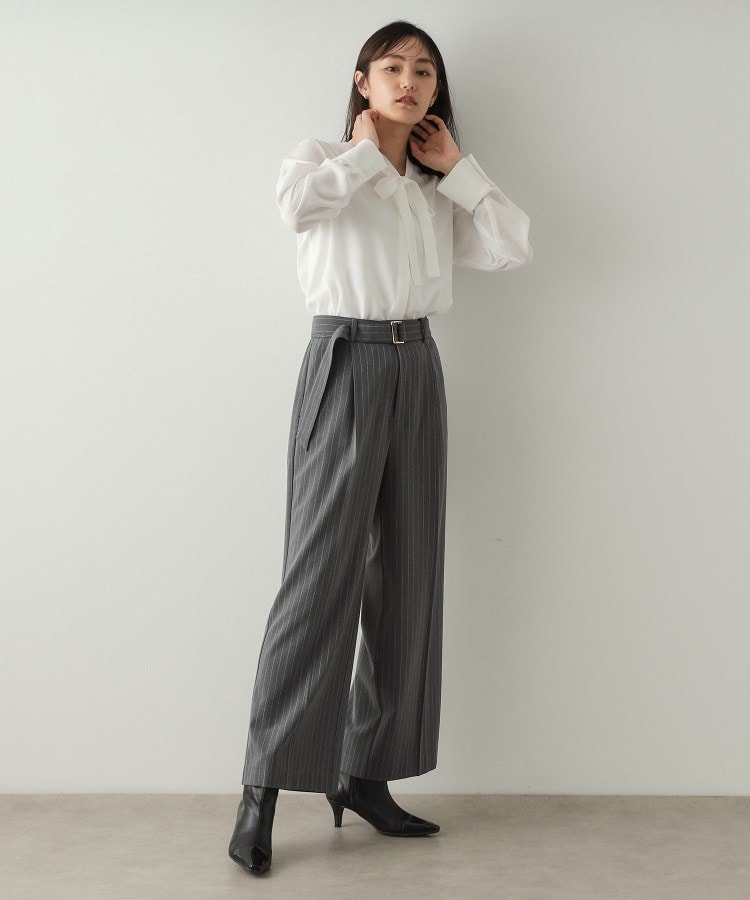 ベルト付きタックワイドパンツ/セットアップ対応【洗濯機洗い可 ベルト付きタックワイドパンツ/セットアップ対応【洗濯機洗い可