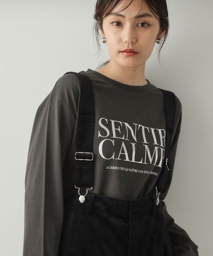 箔ロゴプリント ロングTシャツ【洗濯機洗い可】(Tシャツ 箔ロゴプリント ロングTシャツ【洗濯機洗い可】(Tシャツ