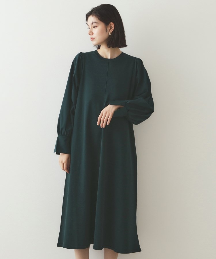 異素材切り替えニットワンピース【洗濯機洗い可】(ミドル 異素材切り替えニットワンピース【洗濯機洗い可】(ミドル