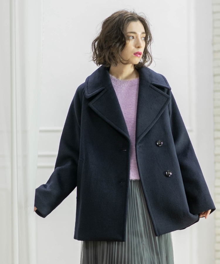 S-LLsize》ウールカシミヤブレンド ミドルピーコート(Pコート S-LLsize》ウールカシミヤブレンド ミドルピーコート(Pコート