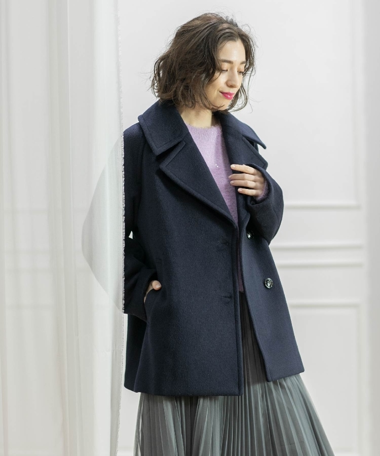 S-LLsize》ウールカシミヤブレンド ミドルピーコート(Pコート S-LLsize》ウールカシミヤブレンド ミドルピーコート(Pコート
