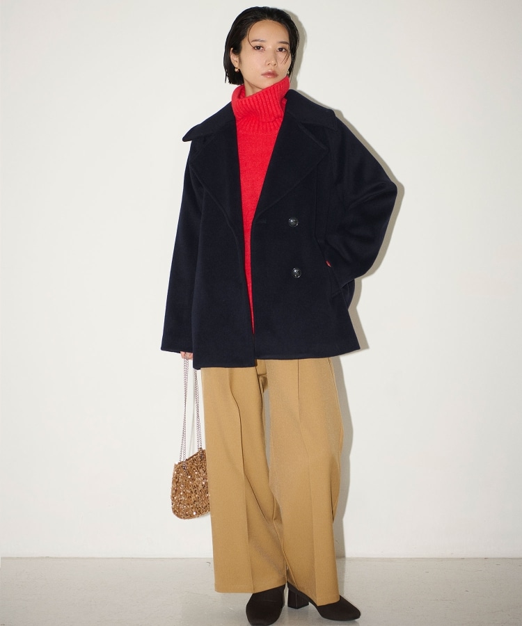 S-LLsize》ウールカシミヤブレンド ミドルピーコート(Pコート S-LLsize》ウールカシミヤブレンド ミドルピーコート(Pコート
