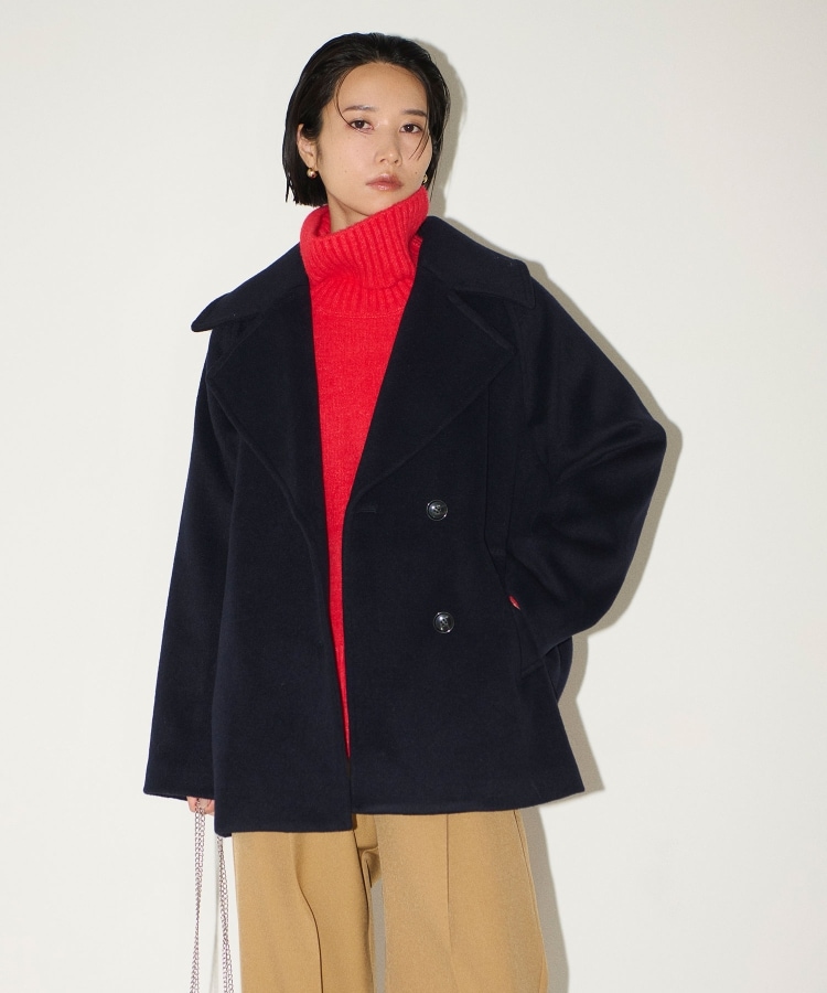 S-LLsize》ウールカシミヤブレンド ミドルピーコート(Pコート S-LLsize》ウールカシミヤブレンド ミドルピーコート(Pコート