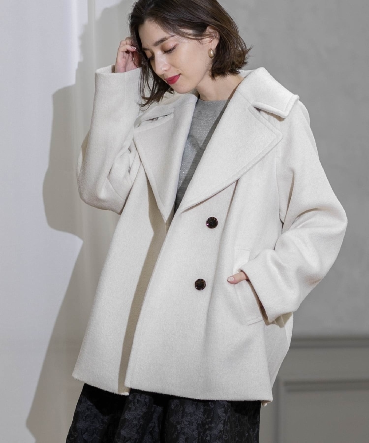 S-LLsize》ウールカシミヤブレンド ミドルピーコート(Pコート S-LLsize》ウールカシミヤブレンド ミドルピーコート(Pコート