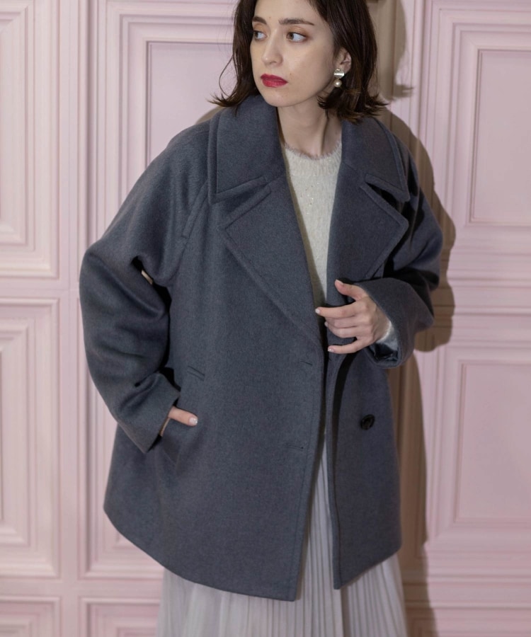 S-LLsize》ウールカシミヤブレンド ミドルピーコート(Pコート S-LLsize》ウールカシミヤブレンド ミドルピーコート(Pコート